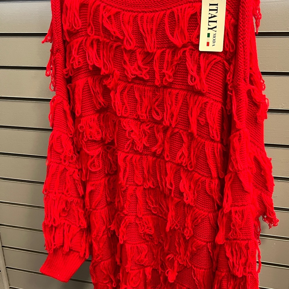 NWT Red Fringe Knit Sweater